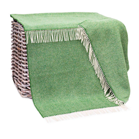 Cashmere Merino Wool Throw Green Herringbone