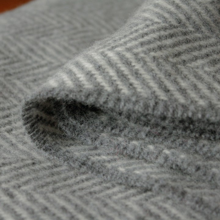 Cashmere Merino Wool Throw Grey Herringbone