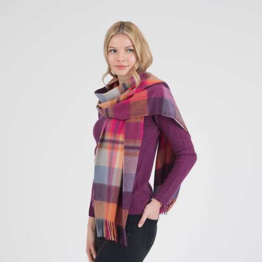 100% Pure Cashmere Wide Scarf Orient Ginger Check