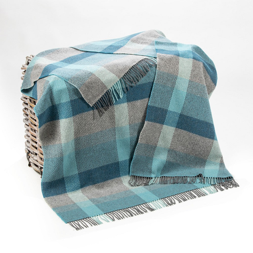 Cashmere Throw Green Duck Egg Aqua Teal Tartan Styled