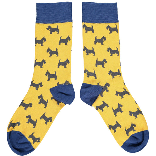 Women's Organic Cotton Ankle Socks - Apricot & Slate Scottie Dog