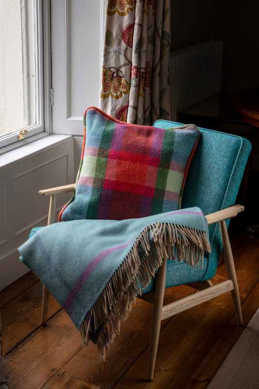 Aqua Cream Purple Herringbone Throw Chair