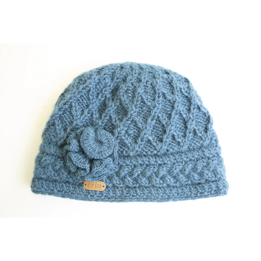 Aran Trellis Pullon Hat Denim Blue