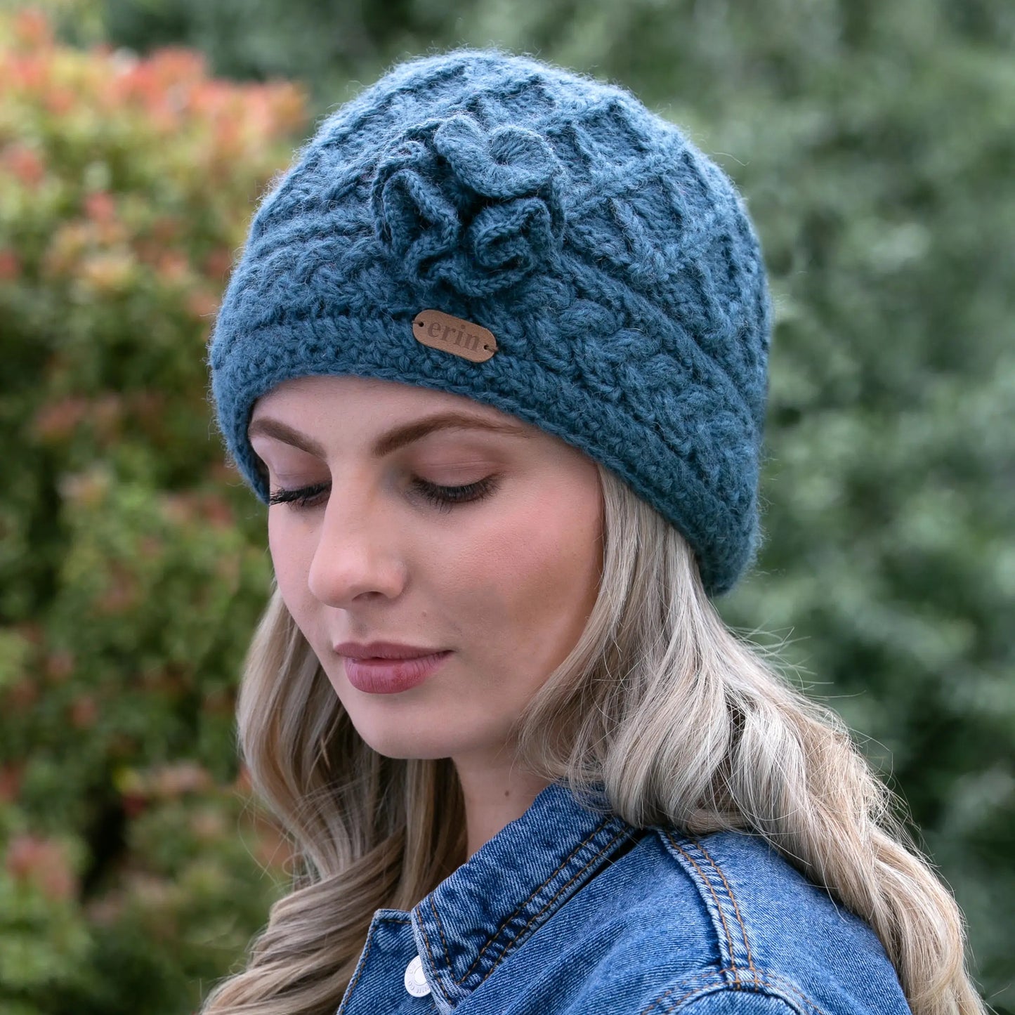 Aran Trellis Pullon Hat Denim Blue