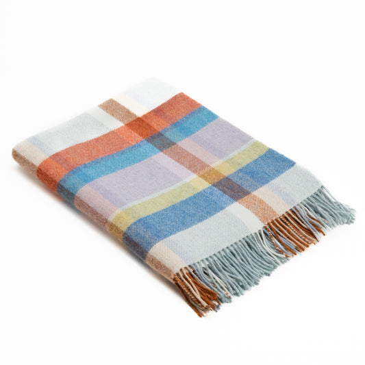 Blue Green Lilac Peach Tartan Blanket Flat