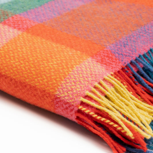 Cashmere Merino Wool Throw Bright Yellow, Pink and Green Tartan