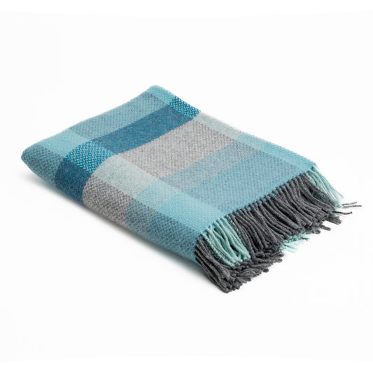Cashmere Throw Green Duck Egg Aqua Teal Check Flat