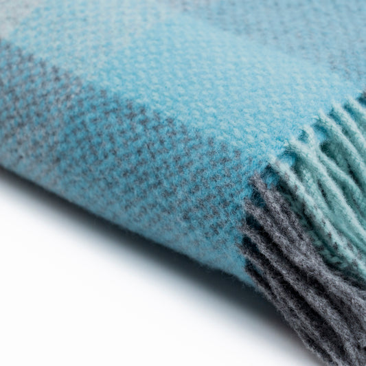 Cashmere Throw Green Duck Egg Aqua Teal Tartan Close Up