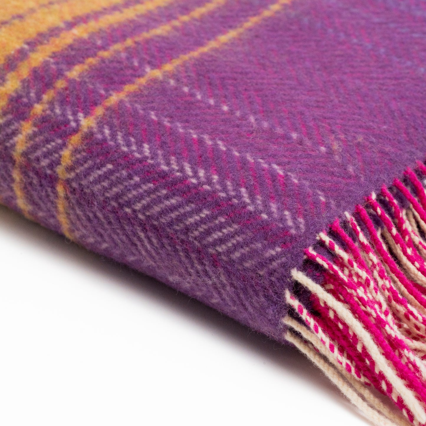 Cashmere Merino Wool Throw Pink Purple & Mustard Check