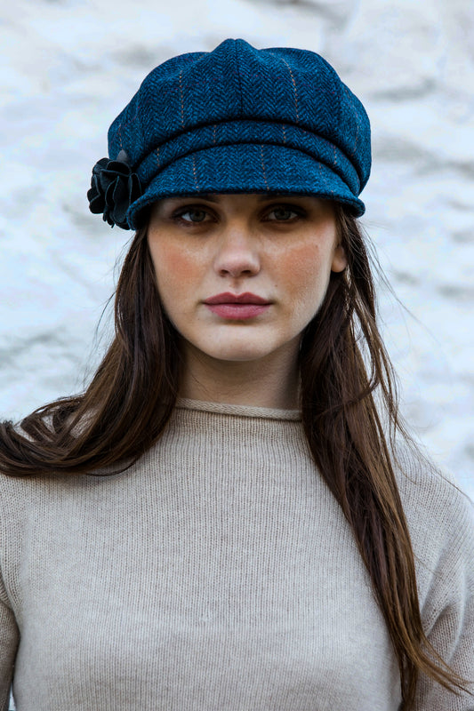 Ladies Tweed Newsboy Hat - Denim