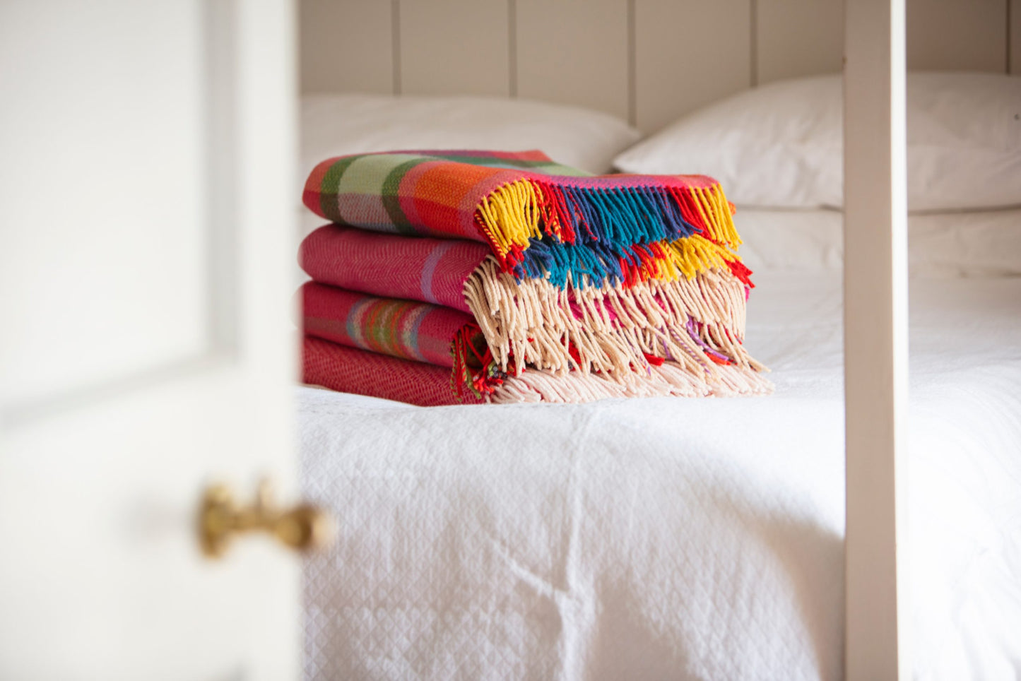 Cashmere Merino Wool Throw Bright Yellow, Pink and Green Tartan