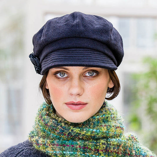 Ladies Tweed Newsboy Hat - Black