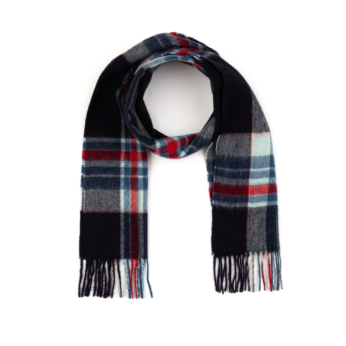 100% Lambswool Scarf Blue Red Tartan