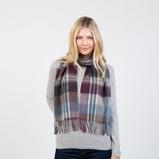 100% Lambswool Scarf Damson Tartan