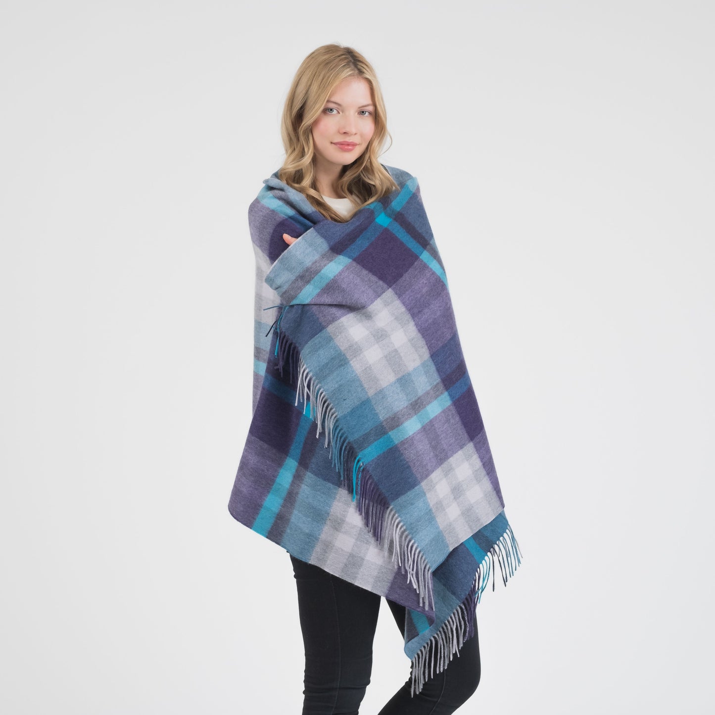 100% Cashmere Stole Blue Tartan