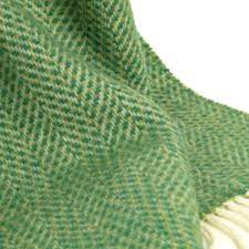 Cashmere Merino Wool Throw Green Herringbone