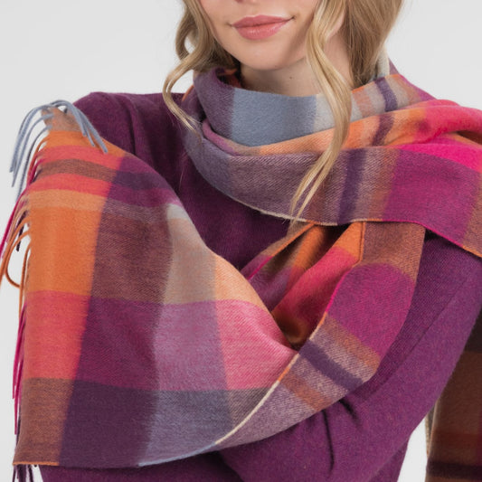 100% Pure Cashmere Wide Scarf Orient Ginger Check