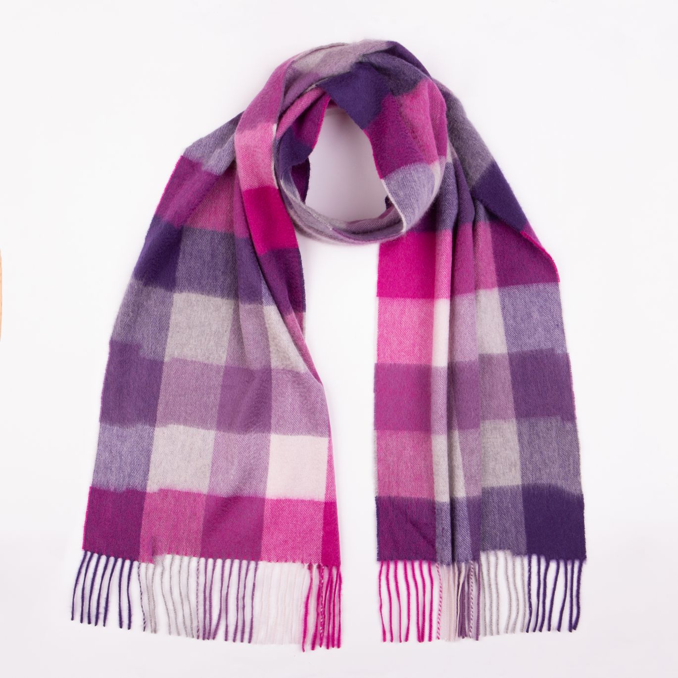 100% Lambswool Scarf Purple Check