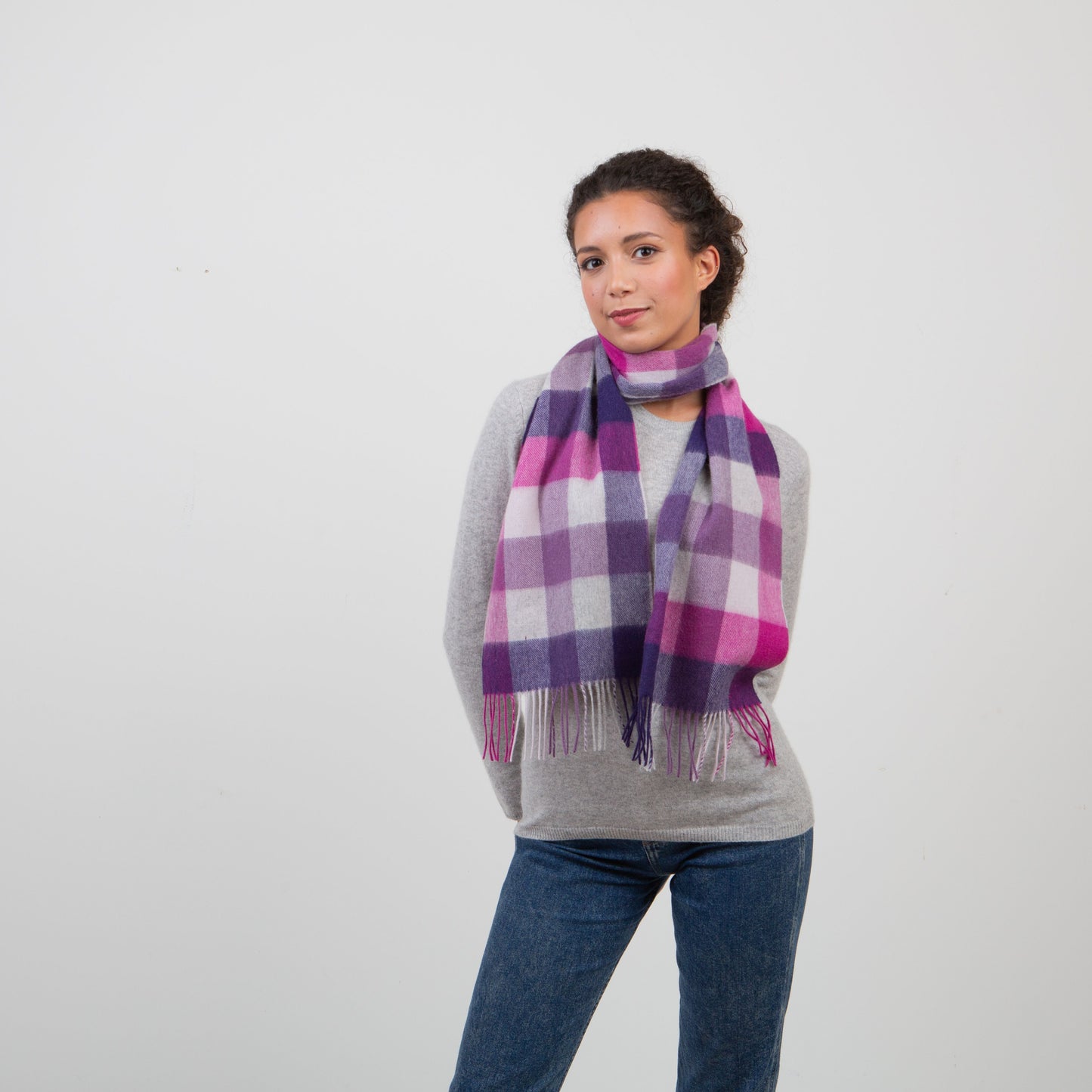 100% Lambswool Scarf Purple Check