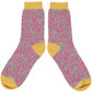 Ladies Lambswool Pink Leopard Print Ankle Socks