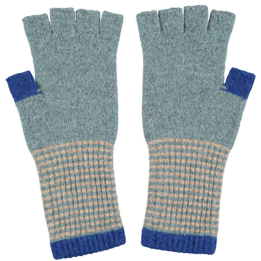 Women's Blue & Peach Lambswool Fingerless Gloves