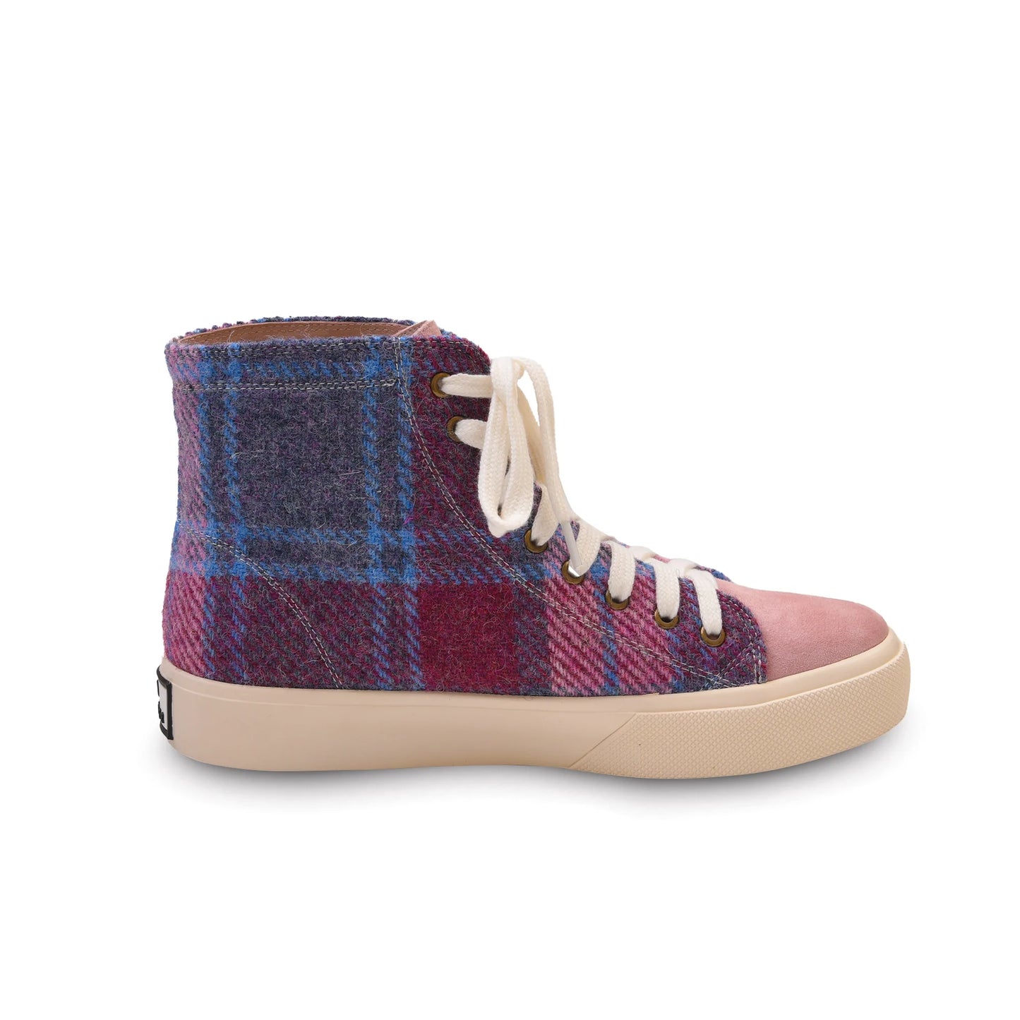 High Top Harris Tweed Boots - Pink and Blue Tartan