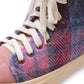 High Top Harris Tweed Boots - Pink and Blue Tartan