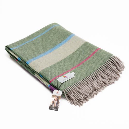 Merino Wool Green Purple Stripe Blanket Flat