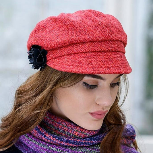 Irish tweed Hat Red Styled with scarf