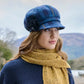 Ladies Tweed Newsboy Hat - Blue Tartan & Mustard Stripe