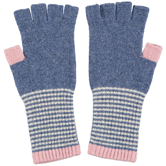 Women's Blue & Pink Lambswool Fingerless Gloves