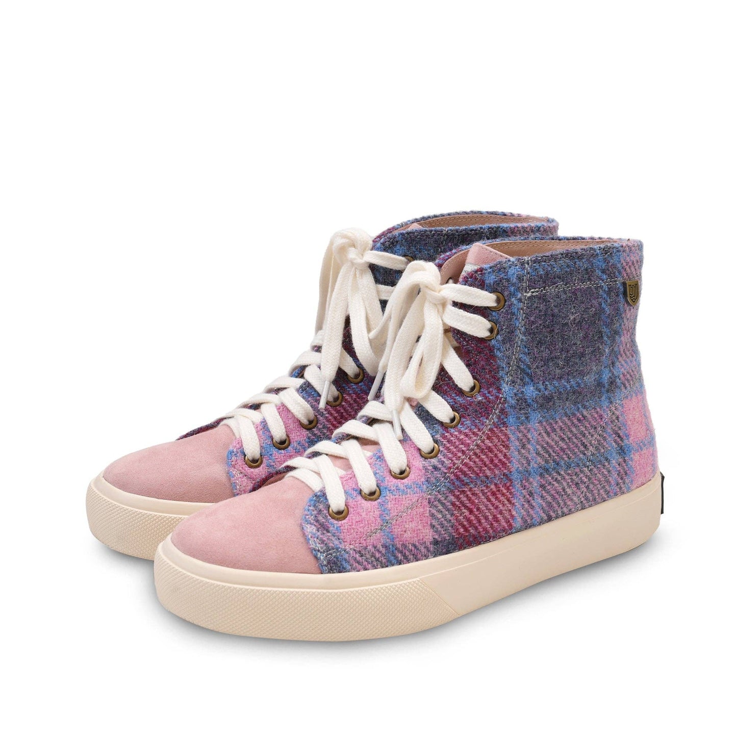 High Top Harris Tweed Boots - Pink and Blue Tartan