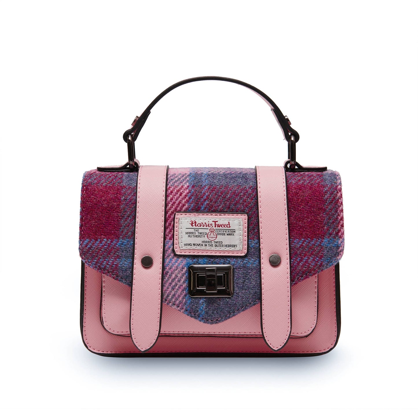 Pink Blue Tartan Harris Tweed Mini Satchel