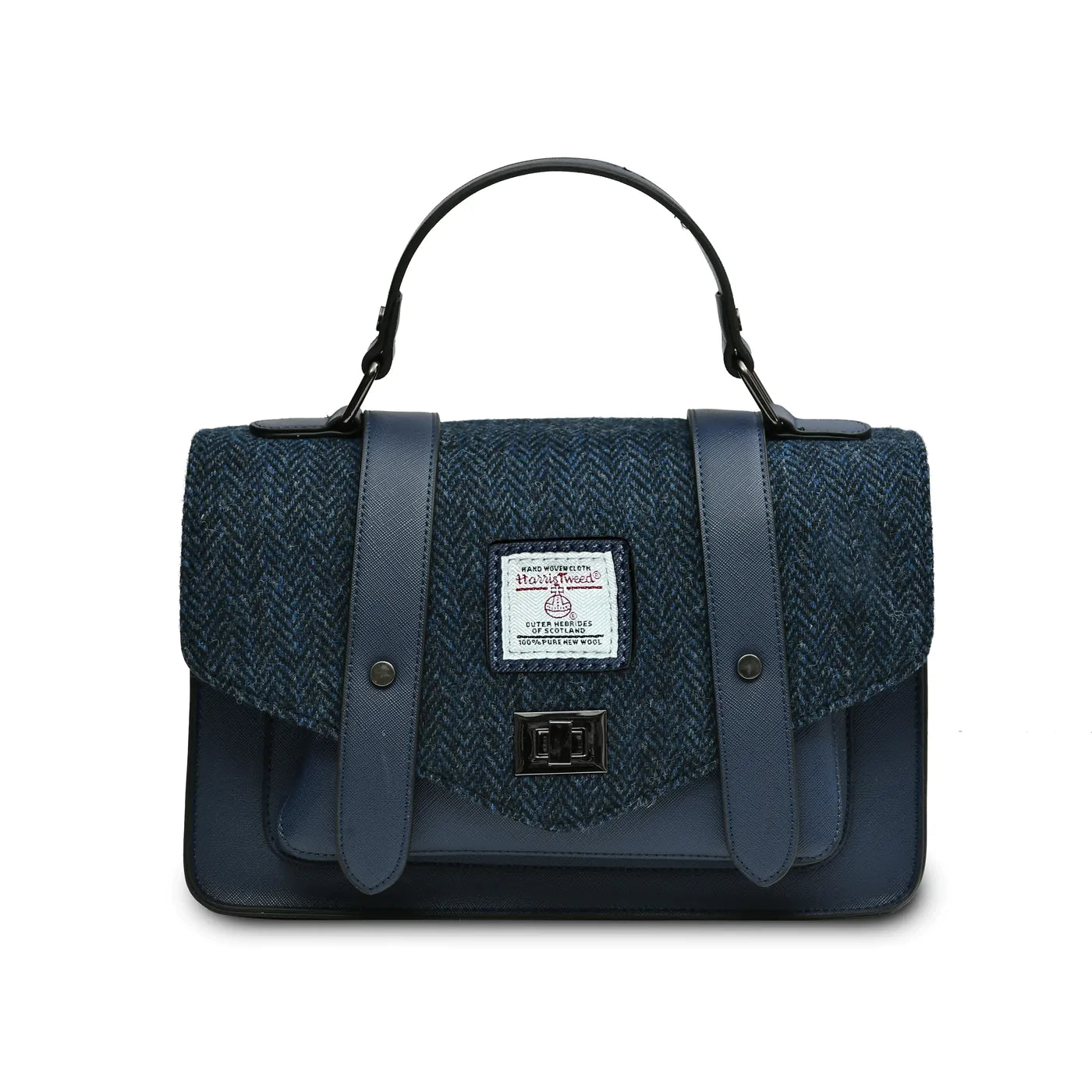 Navy Herringbone Harris Tweed Medium Satchel